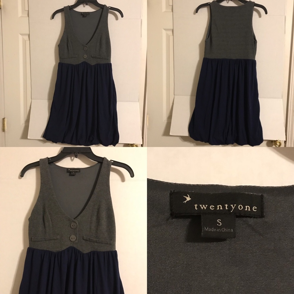🦄Twentyone Dress Gray/Navy Sleeveless Bubble S